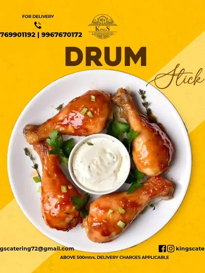 A classic Indian dessert, our Drum Sticks are a sweet treat that everyone loves. Perfect for satisfying your sweet tooth after a spicy meal. (Note: The original caption is likely a mistake, this image shows Chicken Drumsticks, not a dessert. I will place it in starters).