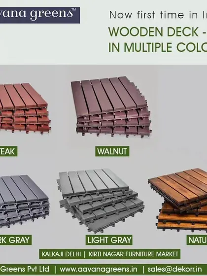For the first time in India, we introduced wooden deck tiles in multiple colors. Choose from Teak, Walnut, Dark Gray, Light Gray, and Natural to perfectly match your outdoor design vision.
