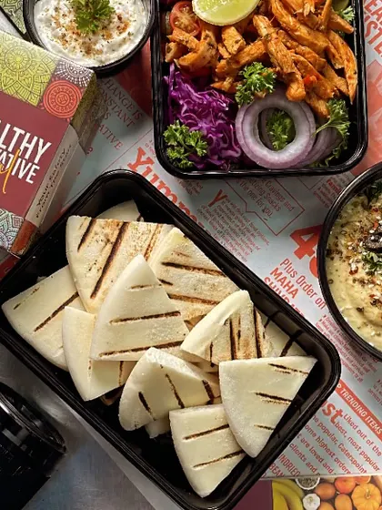 Our Pita and Hummus meal is a perfect choice for a healthy and satisfying dinner. This image shows the complete meal, ready to be enjoyed.