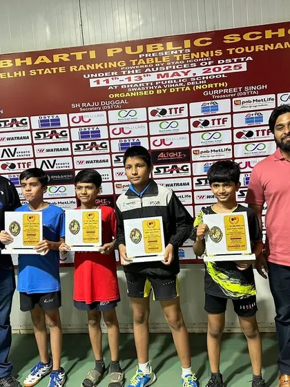 Our U-13 boys celebrating their wins at the 1st Delhi State Ranking Tournament. Arunim Agarwal secured a silver medal, showcasing his consistent performance across divisions.