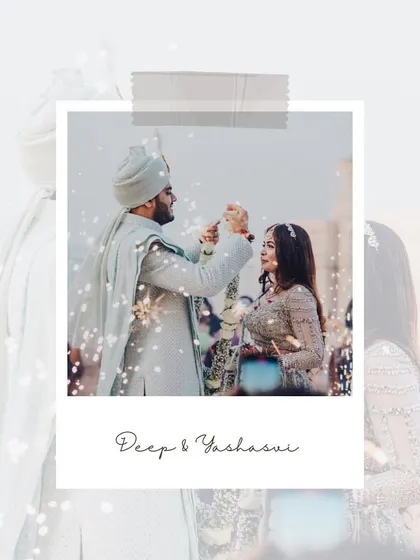 A polaroid style memory of Deep and Yashasvi's varmala, capturing the sparkle and magic of the moment.