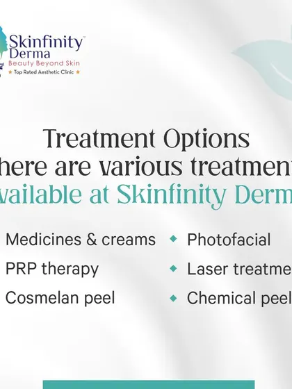 We offer a variety of treatment options for hyperpigmentation. Depending on the root cause, we may recommend medicines, creams, PRP therapy, Cosmelan peel, photofacials, or laser treatments to restore an even skin tone.