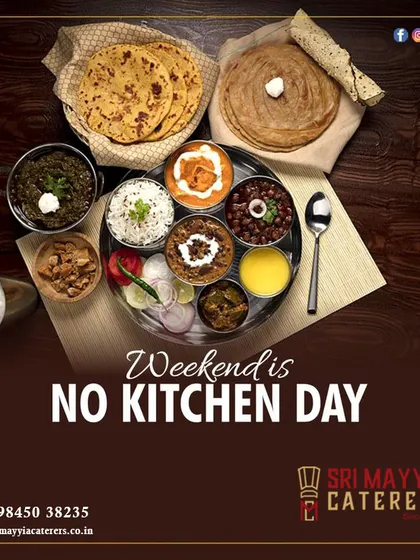 Weekend is no kitchen day. A promotional graphic featuring a delicious North Indian thali.