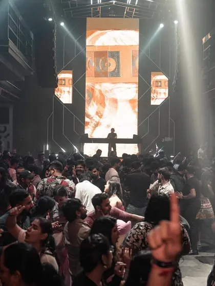 A view of the packed floor at a corporate party for Razorpay. The energy was electric all night.