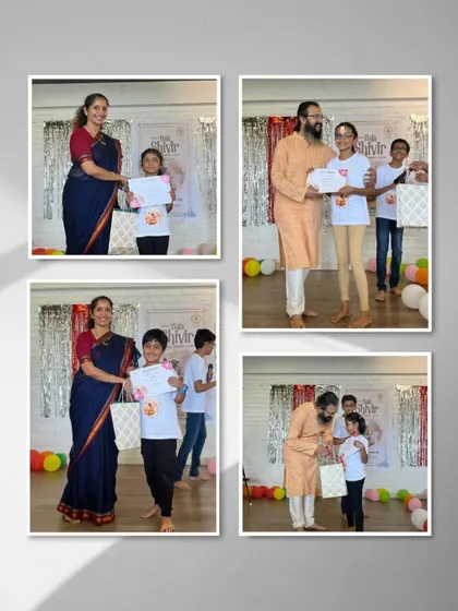 The proud moment of convocation. Our founders award certificates to the young graduates of the Bala Shivir, celebrating their dedication and growth.
