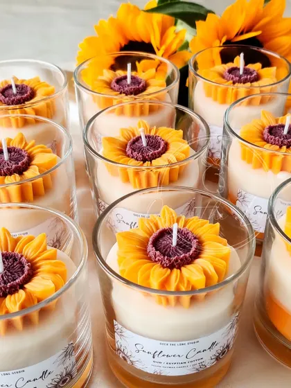 Another shot of the Sunflower jar candles, showing the beautiful layering of the wax.