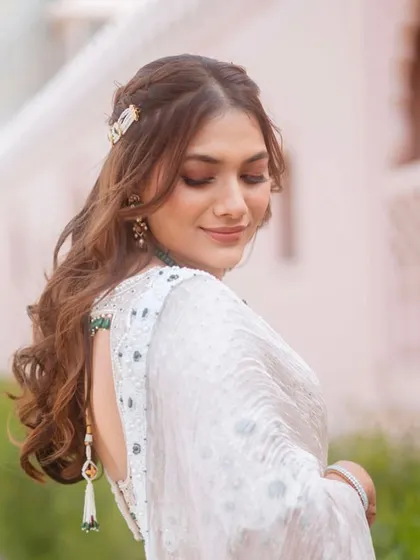 My beautiful bride looking serene and elegant for her Mayra ceremony. We went for a very soft, no-makeup makeup look.