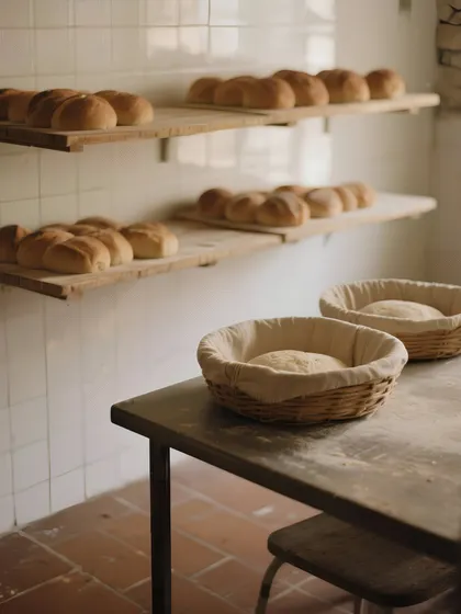Bread loaves and baskets appear on shelves in our café bread catalogue, showing the supply range.