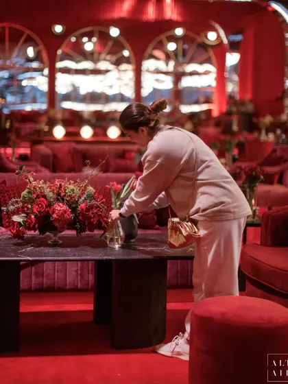 A behind-the-scenes moment of me adding the final touches to a floral arrangement at 'Le Rouge'. Every detail is crucial in keeping the vibe and mood of the event intact.