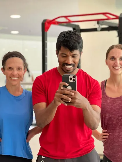 Capturing the good vibes after a tough but rewarding personal training session. A happy team makes the grind feel easy.