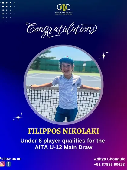 A huge achievement for Filippos Nikolaki, an under-8 player who has qualified for the AITA U-12 Main Draw, competing against older players.