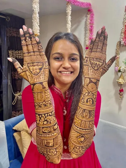 My beautiful bride Nidhi, so happy with her full bridal mehendi. It was a joy to create this for her.