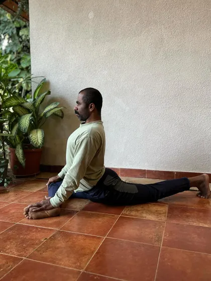 This series shows the preparatory poses for Yoga Dandasana, including variations of Ardha Matsyendrasana, Eka Pada Rajakapotasana, and Baddha Virabhadrasana. It highlights the importance of preparing the body with twists and hip openers.
