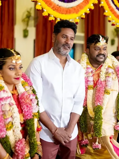 A special moment captured with celebrity guest Prabhudeva at a wedding, showing that we are experienced in covering high-profile events.
