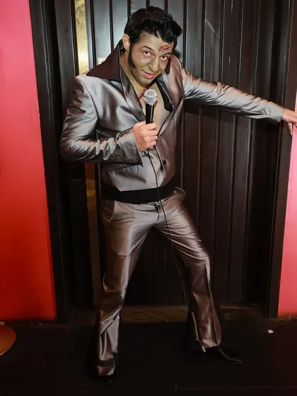 A throwback to one of my Halloween looks: Zombie Elvis. I love dressing up for my Halloween gigs.