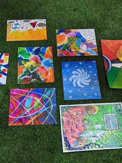 A collection of the amazing abstract paintings created during one of our workshops. The variety is truly inspiring.