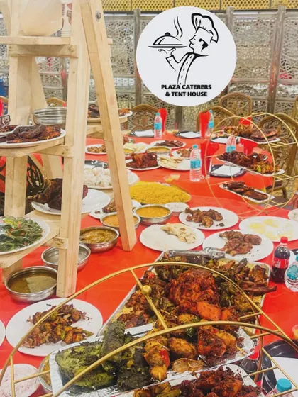 A creative display of our food on multi-level stands. This adds height and visual interest to the table, making the food presentation even more impressive.