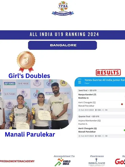 Manali Parulekar securing a Bronze medal in Girl's Doubles at the All India U19 Ranking tournament in Bangalore.