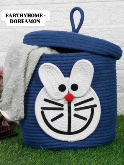 This blue Doraemon rope basket is a delightful addition to any child's room. It's handcrafted, durable, and perfect for keeping clutter at bay.