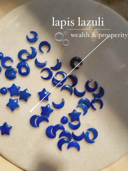 Lapis Lazuli is a stone of wealth and prosperity. According to Feng Shui, it provides protection and helps in financial matters. These star and moon shapes are full of magic.