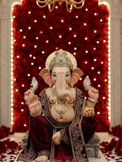For a bold and passionate statement, I design monochromatic themes like this "Sirf Laal Ishq" concept. A floor-to-ceiling wall of rich red roses creates a powerful and dramatic backdrop for Ganpati, accented with subtle fairy lights for a touch of sparkle.