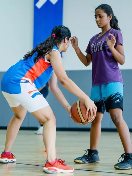 Girls in our summer camp working on defensive drills.