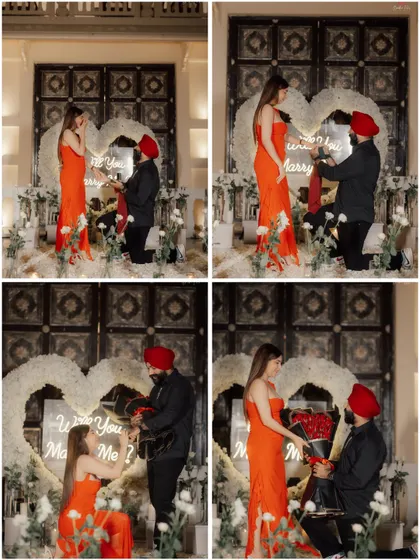 The story of a promise. This collage captures the surprise, the emotion, and the beautiful "yes" from Manjot and Shivpriya's unforgettable proposal.