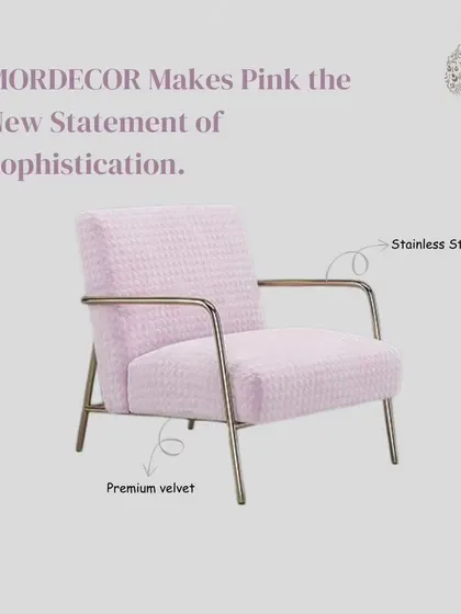 Pink is the new statement of sophistication. Our Bliss Arm Chair combines premium velvet with a stainless steel frame for a look that is both elegant and contemporary.
