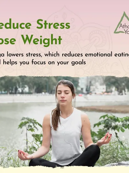 Yoga helps you achieve your weight loss goals by reducing stress, which is often linked to emotional eating. By calming the mind, you can better focus on your health and wellness objectives.