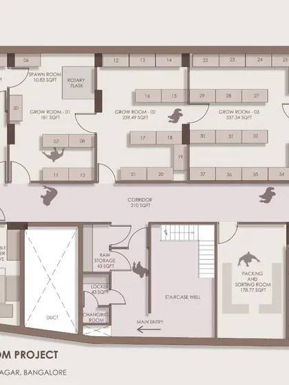 Architecture is problem-solving. This is the detailed floor plan for a 3000 sq. ft. mushroom lab, a project that required deep technical knowledge. I mapped every zone, from inoculation rooms to grow chambers, to create a seamless workflow and precise climate control, proving that good design is where science and space meet.