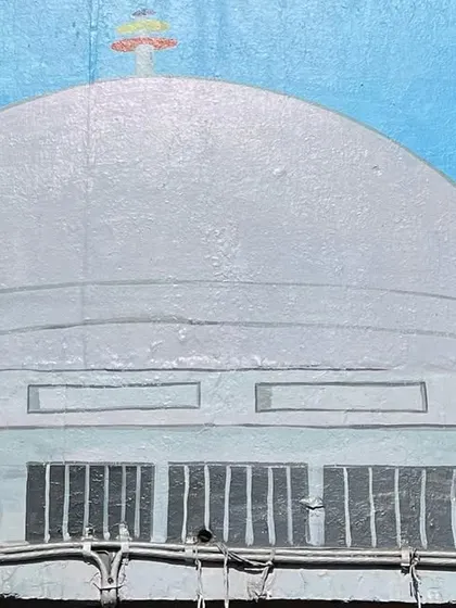 Wall art in Dadar depicting the Chaitya Bhoomi stupa, a significant landmark for the city.
