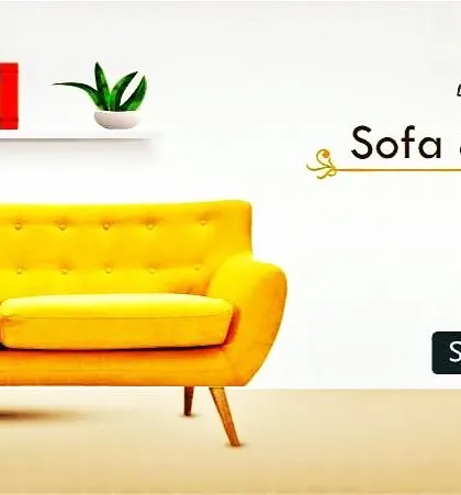 A simple yet stylish sofa can completely transform a room. This piece in a cheerful yellow fabric features a classic mid-century shape with curved arms and angled wooden legs, perfect for a fresh and modern interior.