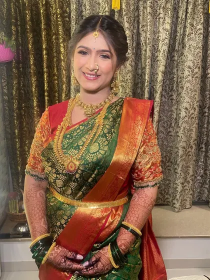 The bride's happy smile shows her satisfaction with the look. My goal is always to make the bride feel comfortable and beautiful during her traditional ceremonies.