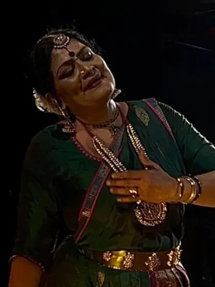 A moment of deep bhava, or emotion, during my performance in Kolkata. Abhinaya is about internalizing the poetry and letting the feeling flow through you, and this image captures that process.