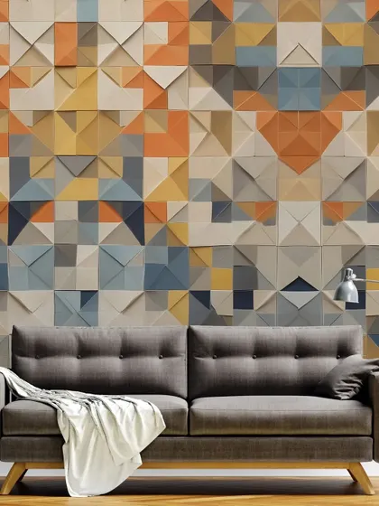 Even with neutral furniture like this grey sofa, the 3D wall tiles bring personality and warmth to the space. They are an easy way to introduce color and texture without overwhelming the room's minimalist aesthetic.