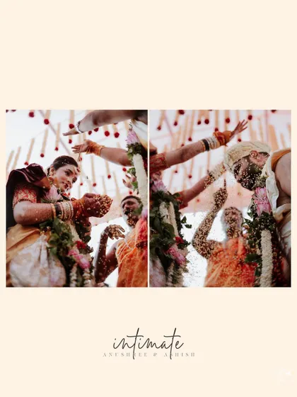 An album layout of the 'talambralu' ritual, with the word "Intimate" highlighting the couple's connection.