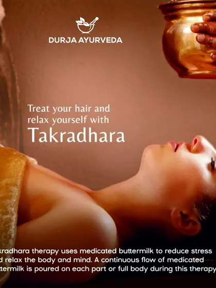 A client relaxes during a Takradhara session. The continuous flow of medicated buttermilk over the forehead is a unique sensory experience that melts away stress and calms the entire nervous system.