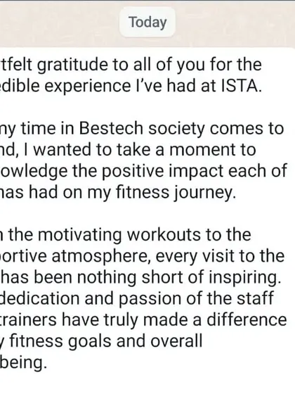 A message of gratitude from a client, acknowledging the motivating workouts, supportive atmosphere, and the passion of our trainers.
