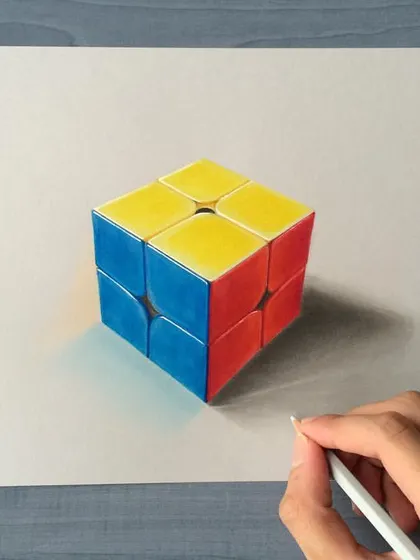 A realistic drawing of a 2x2 Rubik's cube. This was a great exercise in perspective and color, ensuring all the angles and shades were correct to make it look 3D.
