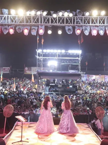 A view from behind us, showing the massive crowd we had the honor of performing for. It's a breathtaking sight.