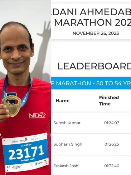 A podium finish for another of our runners in his age category at the Ahmedabad Marathon. Consistency over the years pays off.