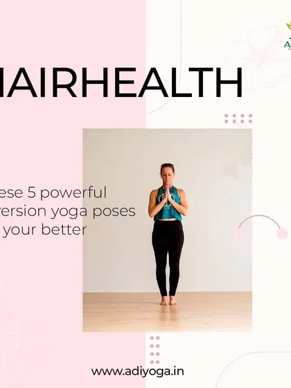 Did you know yoga can support better hair health? This graphic introduces the concept of using inversion poses to improve blood flow to the scalp for stronger roots.