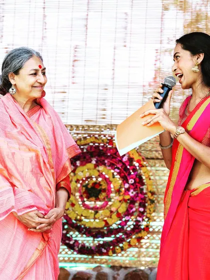 A wonderful, candid moment sharing the stage with the legendary actress Padmavati Rao. I love connecting with guests, ensuring every interaction is warm, engaging, and memorable for the audience.
