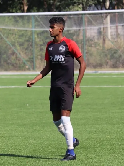 Shreyas on the field, ready for action. His progress is a proud achievement for our academy.