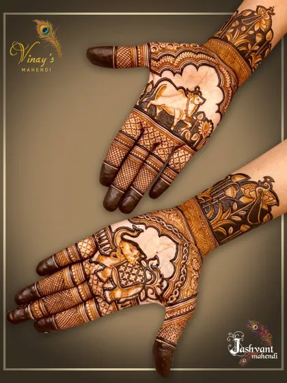 A collection of designs featuring sacred cows and camels, often surrounded by lotus flowers and architectural elements, perfect for a traditional theme.