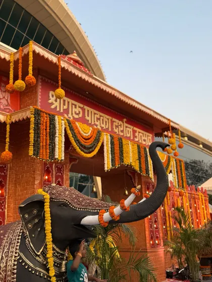 The grand entrance to the Shree Guru Paduka Darshan Utsav, a Maharashtrian Mahakumbh event I catered. I always ensure my service honors the scale and spiritual significance of the occasion.