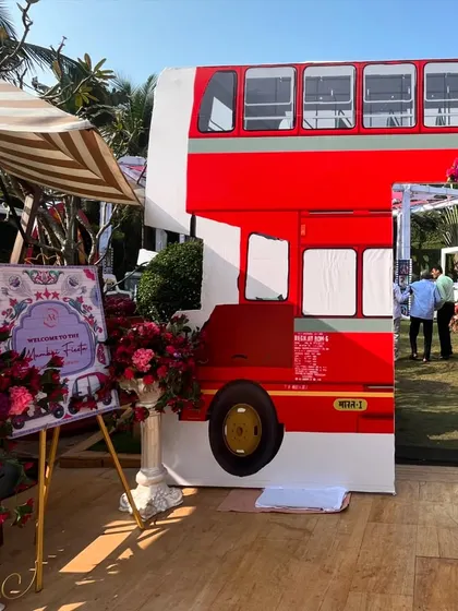 A life-sized prop of a classic Mumbai double-decker bus. This was a major highlight of the Mumbai Fiesta theme, providing a fantastic and iconic photo opportunity.