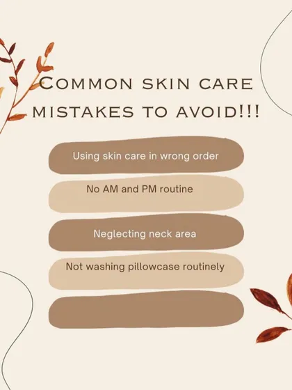 Are you making these common skincare mistakes? This graphic lists several habits to avoid, such as applying products in the wrong order and neglecting your neck area.