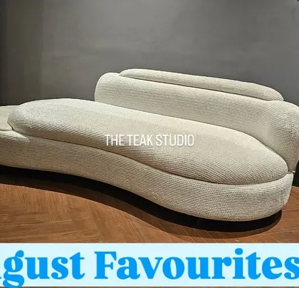 This uniquely shaped lounger in a textured white fabric was one of our August favorites. Its organic, flowing lines provide a sculptural element to the room while offering a comfortable spot to relax.
