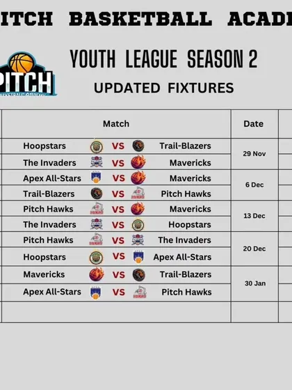 The updated fixtures list for the second stage of Youth League Season 2.